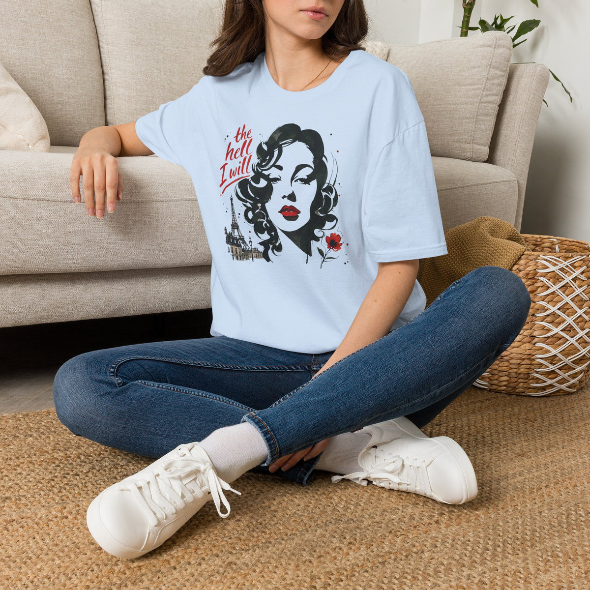 Light Blue Gildan 64000 T-shirt with The Hell I Will design printed on the front.