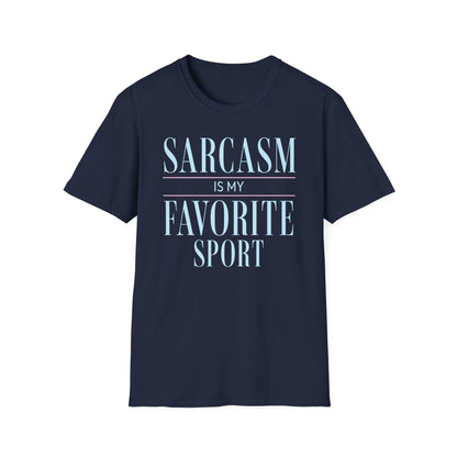 Black Gildan 64000 T-shirt with Sarcasm Is My Favorite Sport design printed on the front.