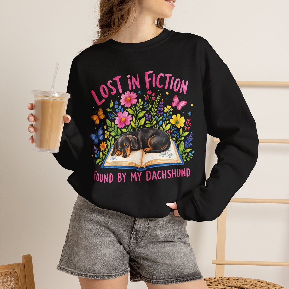 Black Gildan 18000 unisex crewneck sweatshirt, front product mockup.