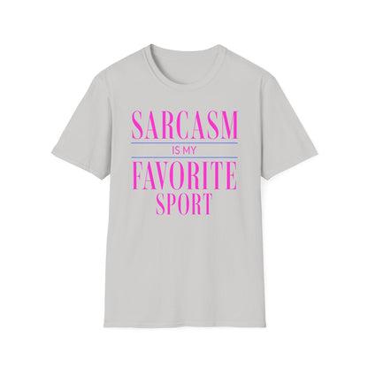 Ice Grey Gildan 64000 T-shirt with Sarcasm Is My Favorite Sport design printed on the front.