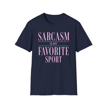 Black Gildan 64000 T-shirt with Sarcasm Is My Favorite Sport design printed on the front.