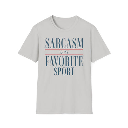 Ice Grey Gildan 64000 T-shirt with Sarcasm Is My Favorite Sport design printed on the front.