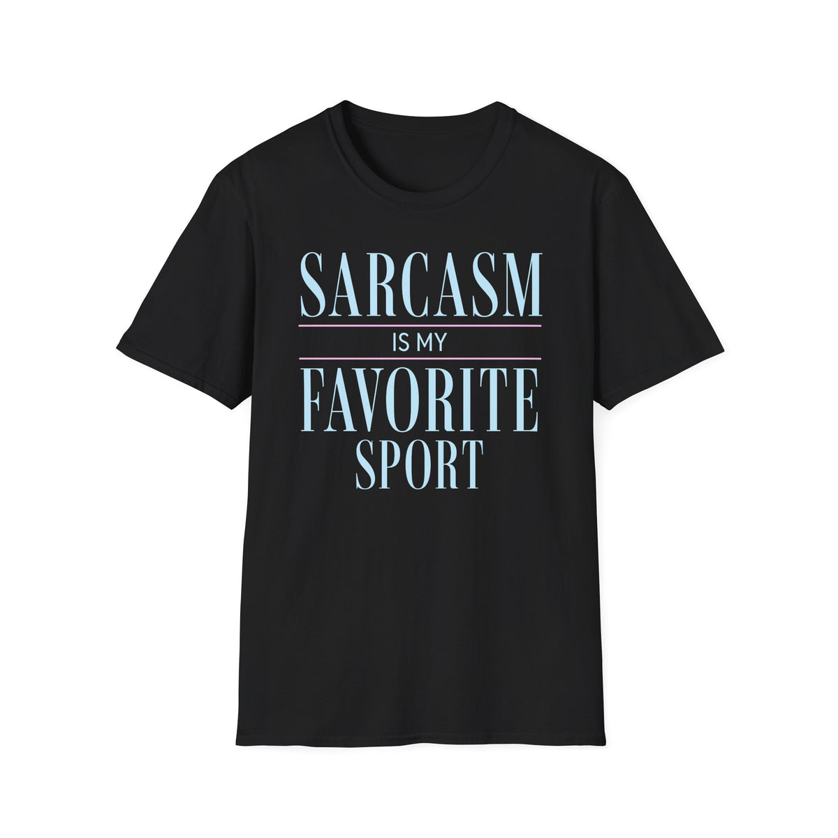 Navy Gildan 64000 T-shirt with Sarcasm Is My Favorite Sport design printed on the front.