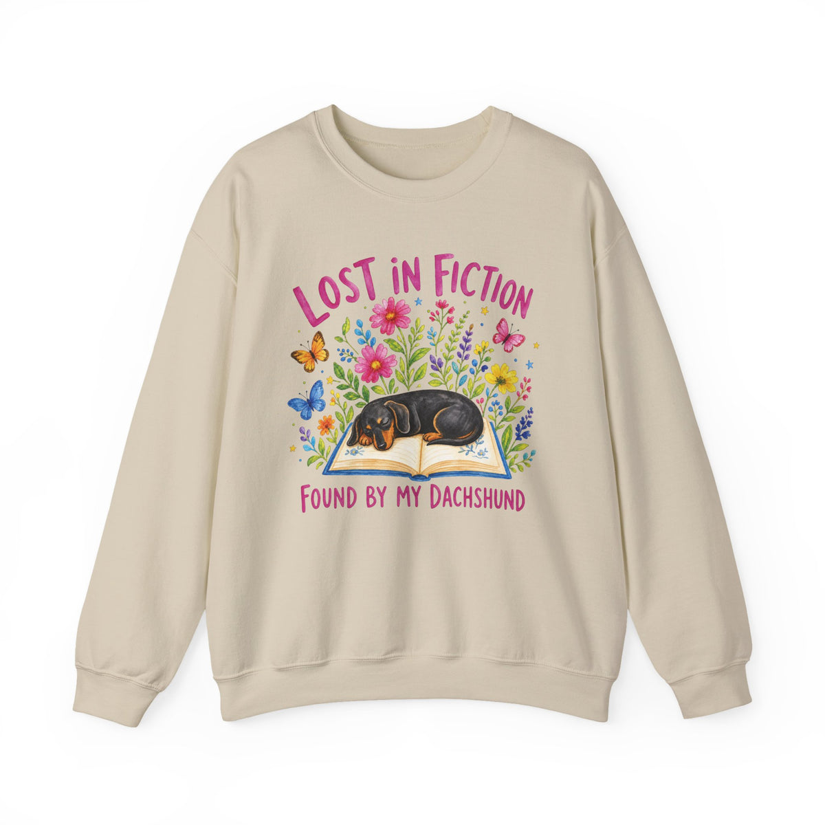 Sand Gildan 18000 unisex crewneck sweatshirt, front product mockup.